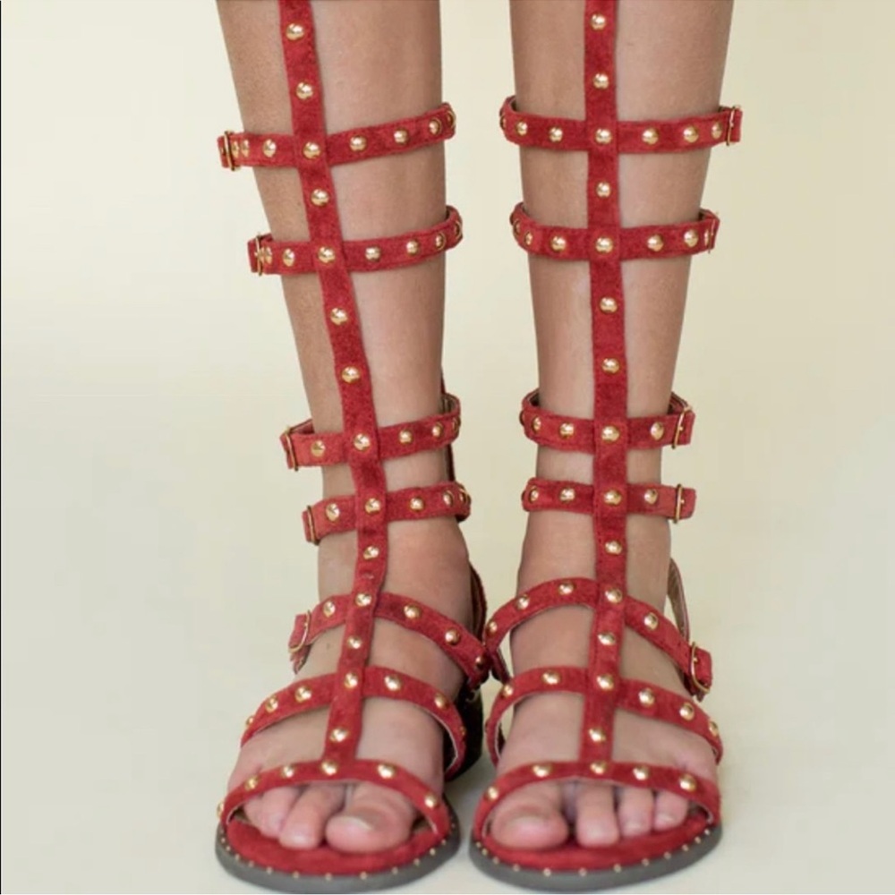 Celyn studded gladiator youth sandals in color poppy